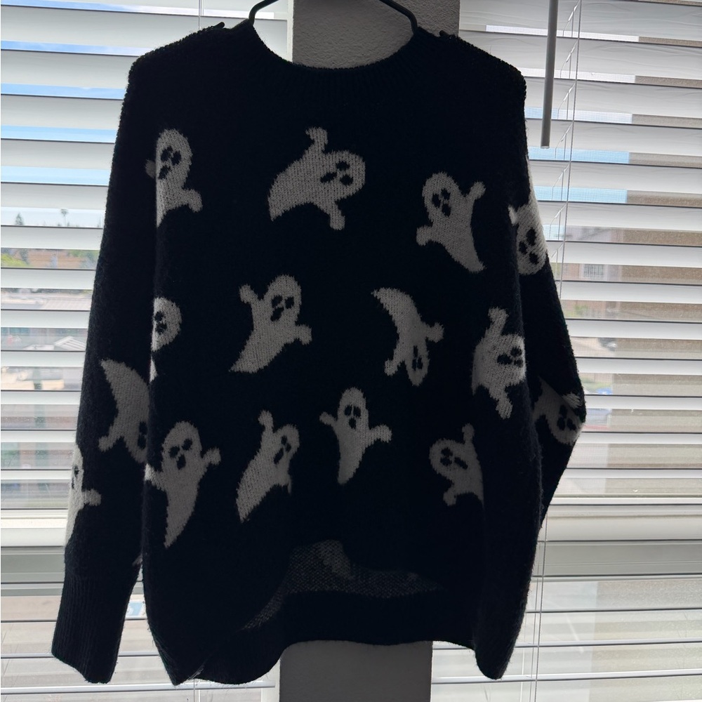Black and White Ghost Knit Crewneck Sweater 👻